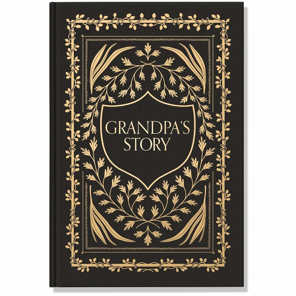 Elegant hardcover guided journal titled “Tell Me Your Story, Grandpa” — a thoughtful keepsake gift to help Grandpa share his life, memories, and wisdom with family